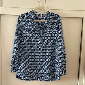 Anne Klein Geometric Blue and White Women's Top
